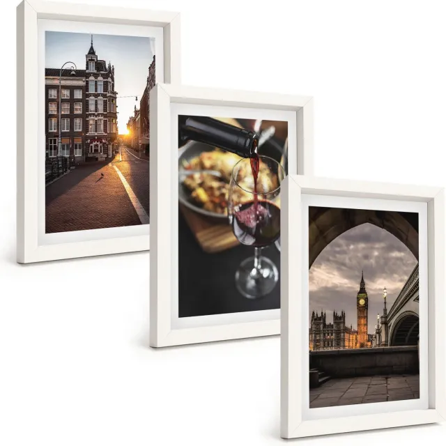 TULUP 3-Delige Schilderij Set - Een serie foto's met stadseten en een uitzicht op Londen. - 20x30 - Wanddecoratie - Muurdecoratie - Moderne Interieurdecoratie Witte lijst