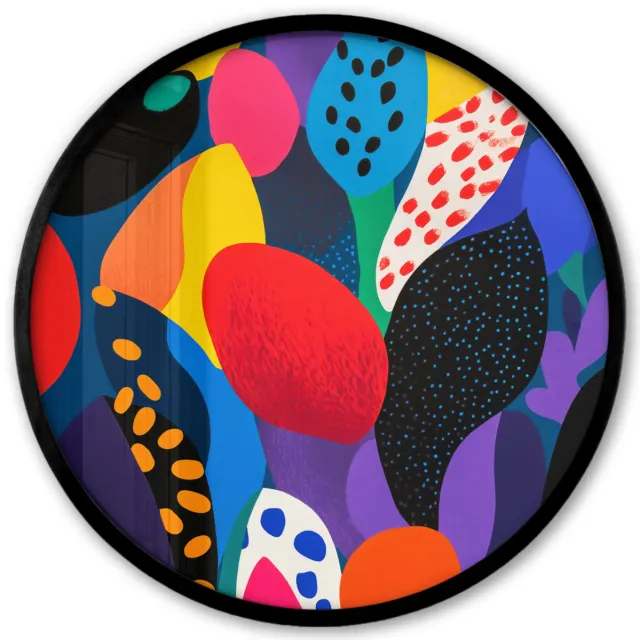 FrameYourWall Poster in lijst Rond - Fotolijst 40x40 cm - Posters - Bloemen - Bladeren - Abstract - Rood - Ronde posterlijst zwart - Decoratie - Wanddecoratie woonkamer - Muurdecoratie slaapkamer Abstract - Kleurrijk - Bloemen
