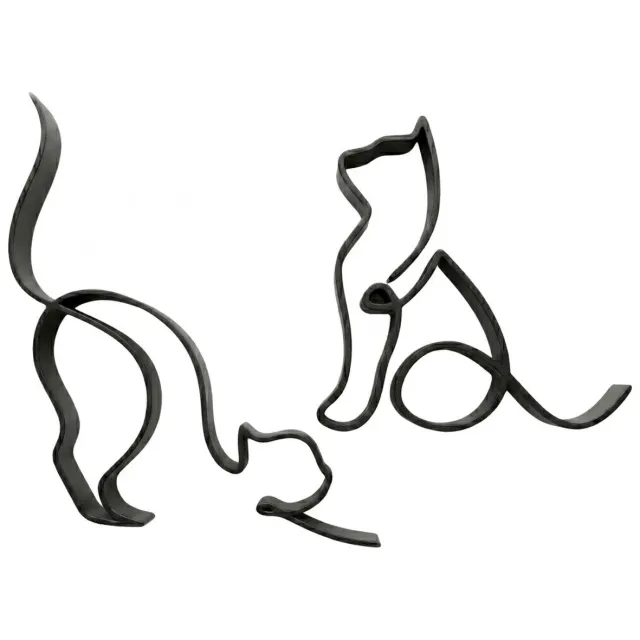 NUVEX Zwart abstract katten beeld set van 2 minimalistisch lijn kunst beeldje decoratief ornament voor woonkamer bureau en boekenplank modern design