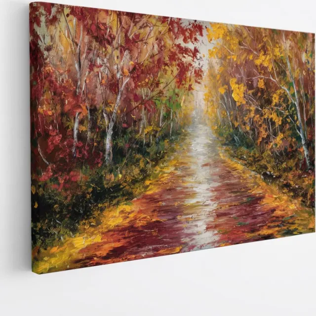Saammp Canvas Schilderij - Abstract Herfstachtig Bospad - Landschap - Natuur - 40x30 - Foto op canvas - Wanddecoratie - Muurdecoratie Woonkamer - Slaapkamer decoratie - Canvas Print Multicolor