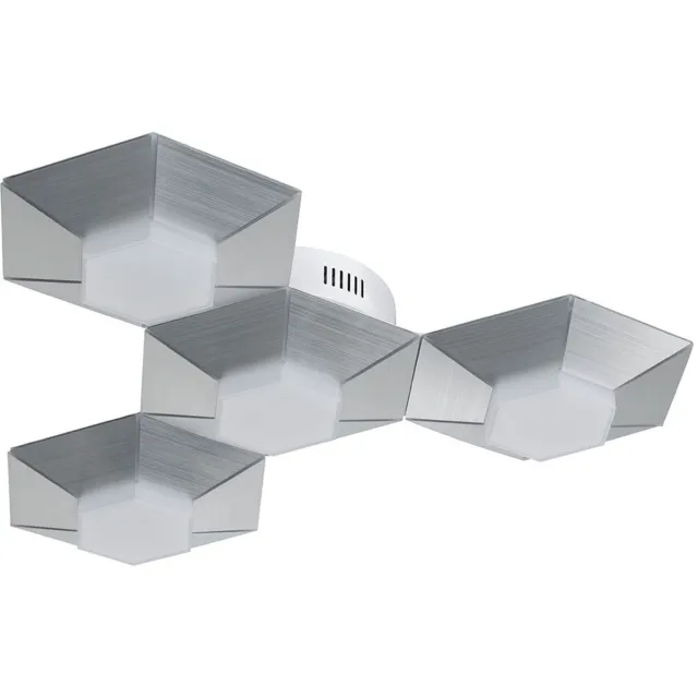 Wofi LED plafondlamp dimbaar Plafondlamp woonkamer Moderne Designlampen woonkamer, 3 niveaus, aluminium, 18W 1550Lm warm wit, LxBxH 58x50.5x9.5 cm, Wofi 9165.04.63.9000 zilver