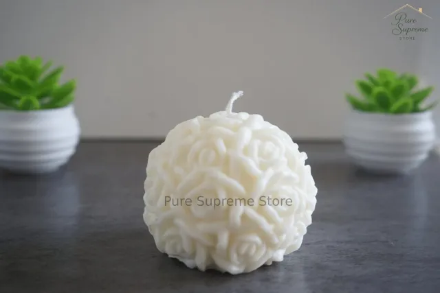 Pure Supreme Store Decoratie kaars rozenbol medium | Handgemaakt wit