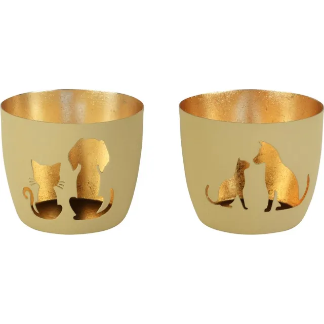 dekoratief Theelichthouder 'Pet Friends', groen/goud, metaal, 10x10x9cm, 2ass | A258146