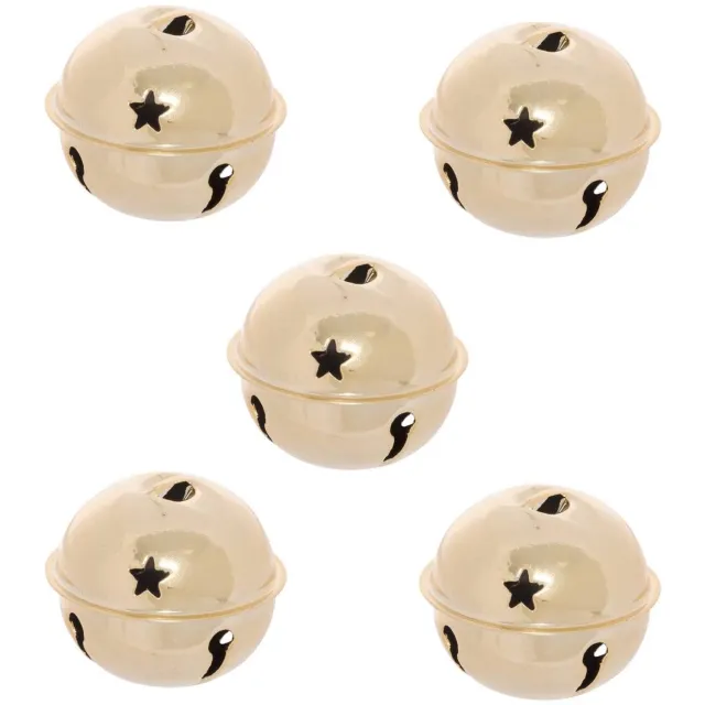 Feeric lights & Christmas Set van 5 kerstboomhangers met belletjes van goudkleurig metaal, 5 cm Dore