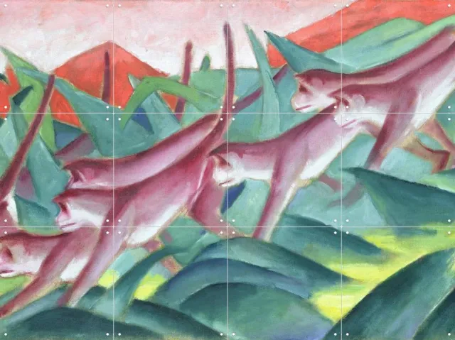 IXXI Monkey Frieze 1911, Franz Marc & Bridgeman Images - 80 x 60 cm - Grote wanddecoratie en posters - Klassiek, Kleurrijk, Abstract, Impressionisme Groen