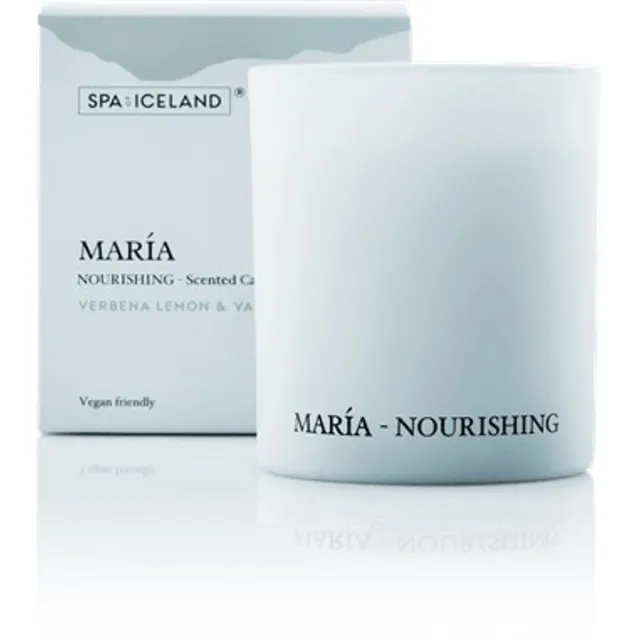 Spa of Iceland Geurkaars María - 36 Branduren - Luxe veganistische kaars met heilzame geur van Verbena, Citroen, Ylang Ylang, Almandel & Vanille blauw