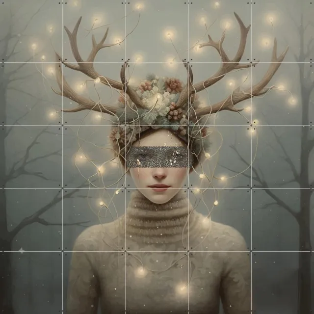 IXXI Light in darkness, Mirjam Duizendstra - 100 x 100 cm - Grote wanddecoratie en posters - Illustraties, Digitale Kunst, Surrealisme, Woonkamer Koele tinten / Grijs