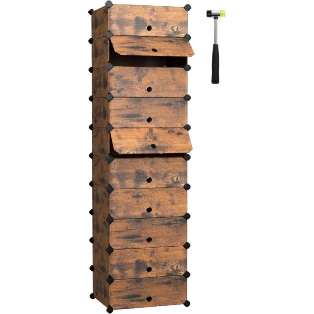 MAZAZU Schoenenrek - 10 Vakken - Kunststof - Vintage bruin - 40x30x17