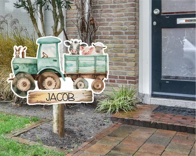 StudioJitske Raambord | Geboortebord 50cm | Raamsticker | boerderij | tractor 051 groen