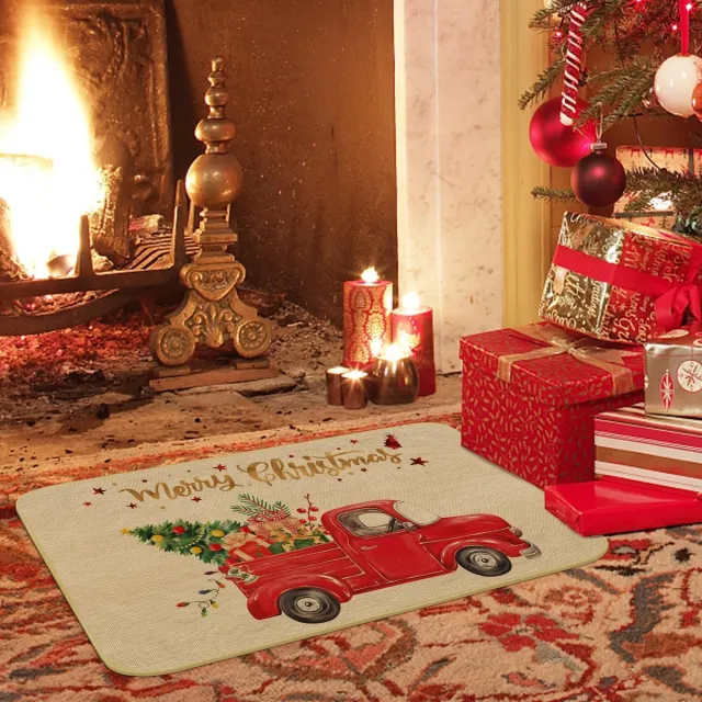Unyqoos Kerstdag Vrachtwagenprint Deurmat 43x75 cm Voor Binnen en Buiten Kleurjik