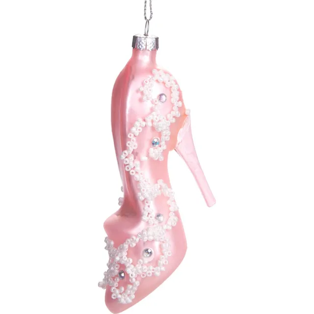 Brubaker Hoge Hak Roze Wit - Handbeschilderde Glazen Kerstballen - Mondgeblazen Kerstboomversieringen Figuren Grappige Deco Hangers Boombal - 9 cm