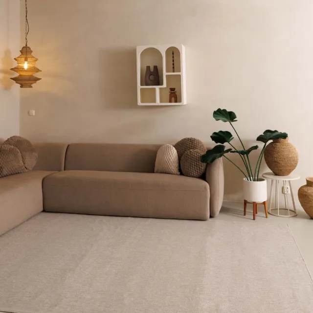Tapeso Lush laagpolig vloerkleed crème, 120x170 cm