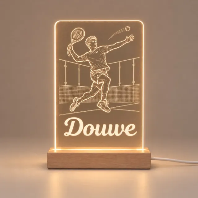 Laserloom Padel Nachtlampje met Naam - Gepersonaliseerd LED Lampje Hout - Verjaardagscadeau Padel Padel speler