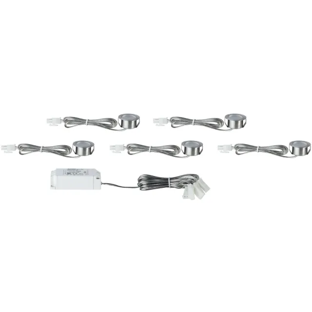 Paulmann LED-meubelinbouwlampen Micro Line Mini rond 35 mm 5x0,4W 5x20lm 230/12V 2700K Staal geborsteld