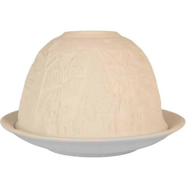 Clayre & Eef Waxinelichthouder Ø 12x8 cm Wit Porselein Huizen