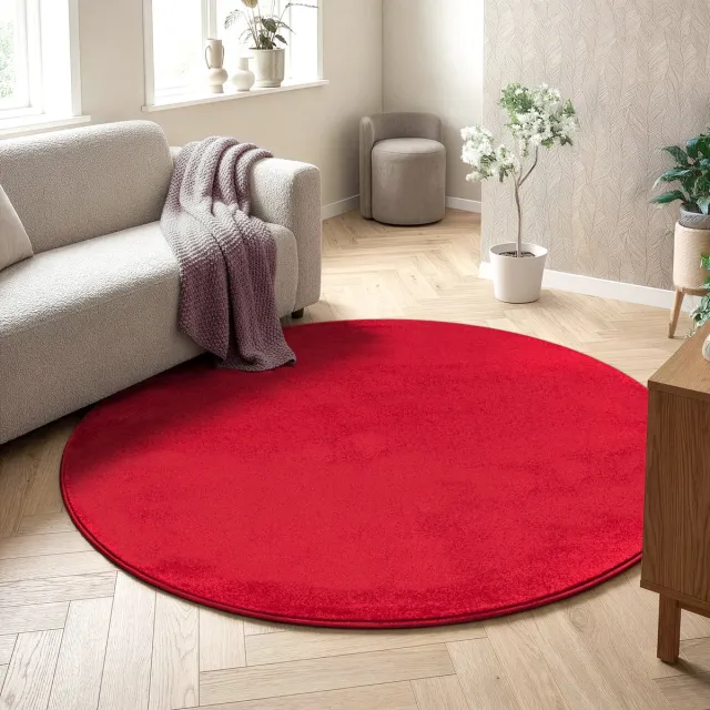 Muratap Uni Rond Rood Vloerkleed – Modern Laagpolig Effen Tapijt- 150 CM Ø Zwart