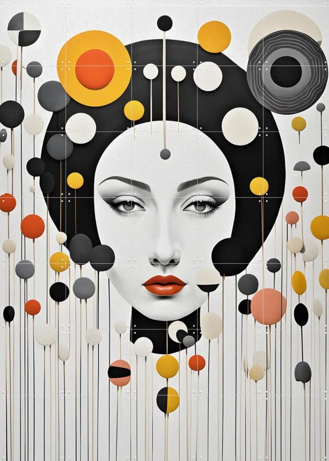 IXXI Fae, Artclaud - 100 x 140 cm - Grote wanddecoratie en posters - Grafisch Ontwerp, Portretten Oranje / Zwart en wit / Geel