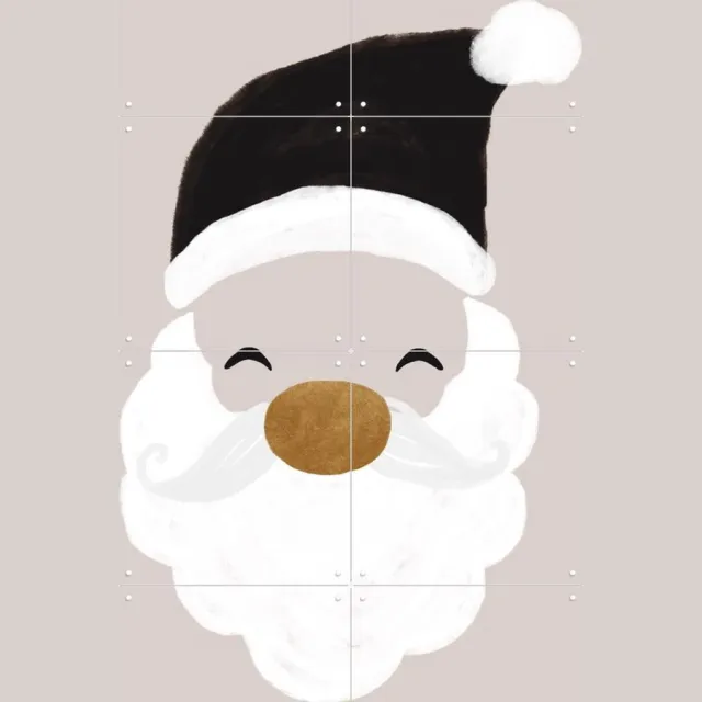 IXXI Xmas Santa, Orara Studio & Various - 80 x 80 cm - Grote wanddecoratie en posters - Cartoonesk, Illustraties, Speels, Woonkamer, Winter, Kerst Wit / Zwart en wit