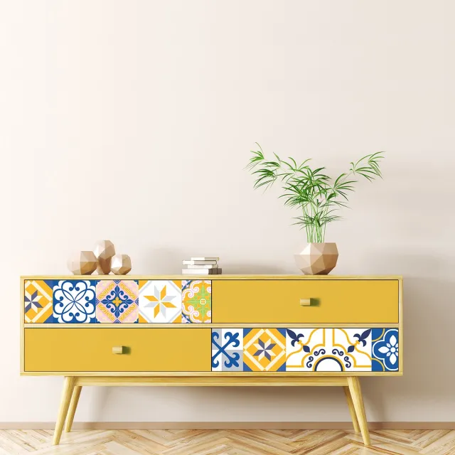 Ambiance Sticker Meubeldecoratiestickers - Zelfklevende stickers voor keuken en woonkamer - 24 ALIZEA cementtegel meubelstickers - 24 stickers 20x20cm Multi color