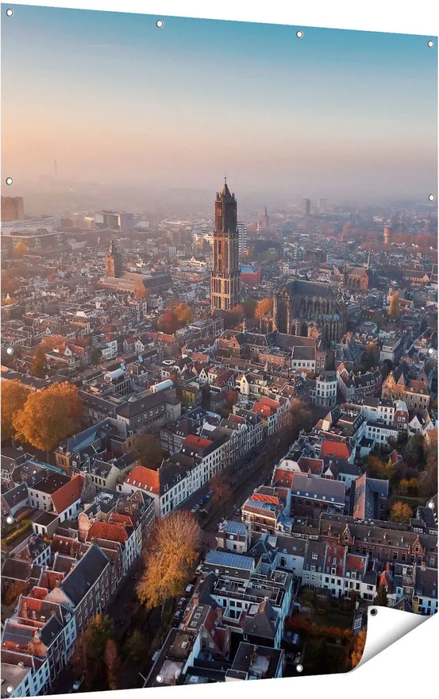 Gards Tuinposter Utrecht vanuit de Lucht - 120x160 cm - Tuindoek - Tuindecoratie - Wanddecoratie buiten - Tuinschilderij Multikleur