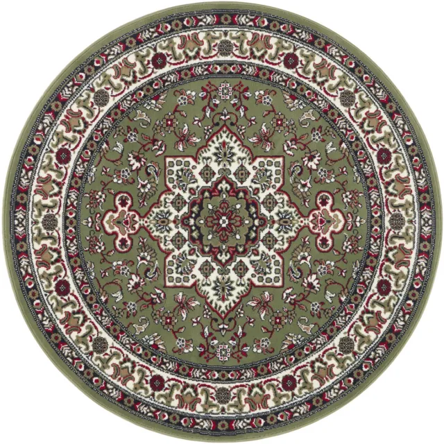flycarpets Parun Rond Klassiek Vloerkleed - Groen - Perzisch / Oosters Tapijt - Laagpolig