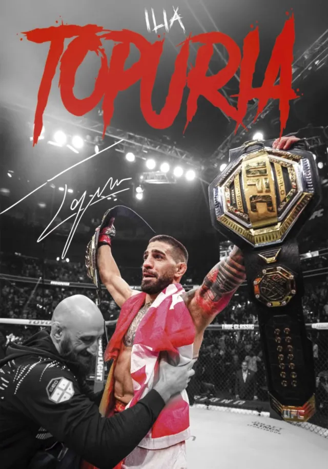 Ilustration Ilia Topuria Poster Ingelijst – A3 (30x42cm) – MMA Poster – Inclusief Zwart Frame – Wall Art