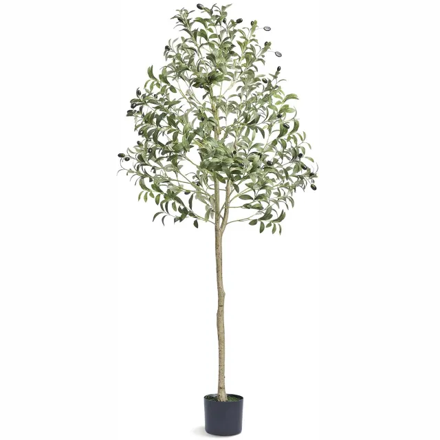 Veya Olijfboom - Kunst - Kunstplanten voor binnen - Kunstplant - In pot - 179cm h - Met decoratieve mosafwerking - Stijlvol Groen
