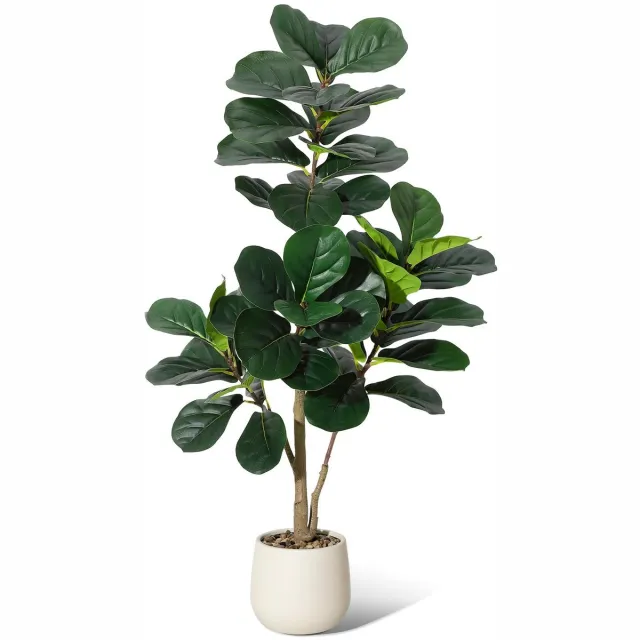 HOERFURIY 120 cm kunstplanten, kunstmatige vijgenboom met witte pot, grote kunstboom, nepplanten, plastic planten, kunstplanten voor binnen en buiten, slaapkamer, woondecoratie