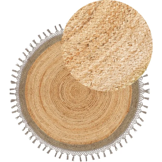 Beliani MARTS - Vloerkleed - Beige/grijs - 140 cm - Jute