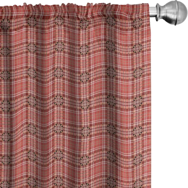 ABAKUHAUS Geruite gordijnen – 2x75x225 cm – microvezel, halfschaduw Dunkler Koralle Orange Weiß