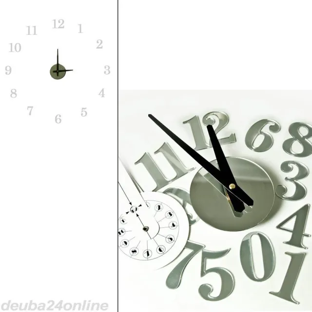 Mix&Match Wandklok met spiegeleffect zelfklevend horloge murale zilver