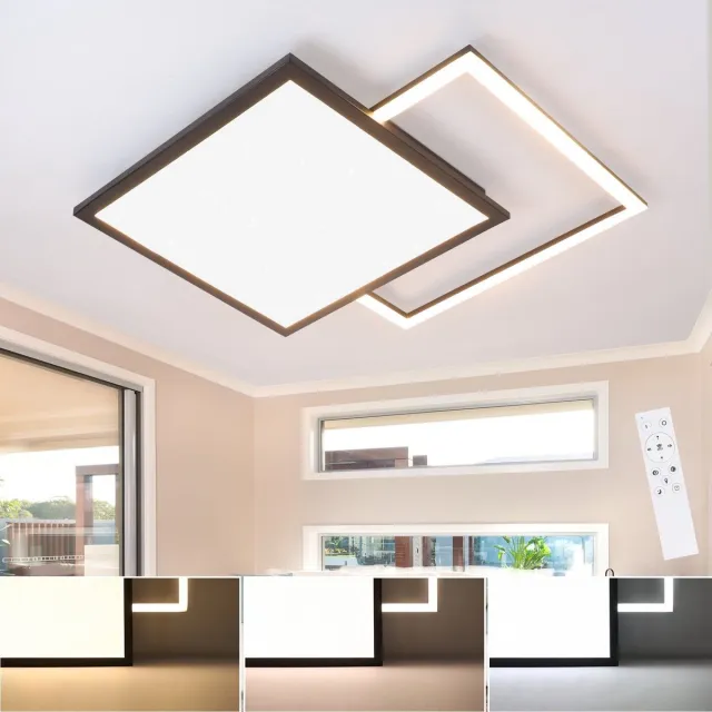NETTLIFE Plafondlamp LED - 46W - vierkant - Dimbaar - Moderne Keukenverlichting - met Sterrenhemelontwerp - Zwart - voor Slaapkamer | Studeerkamer | Hotel