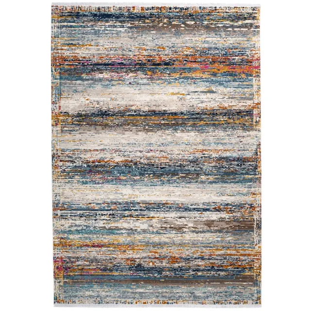 Padiro design laagpolig vloerkleed 120 x 170 cm - beige / oranje - modern abstract ontwerp - met franjes - voor vloerverwarming - van polypropyleen en katoen
