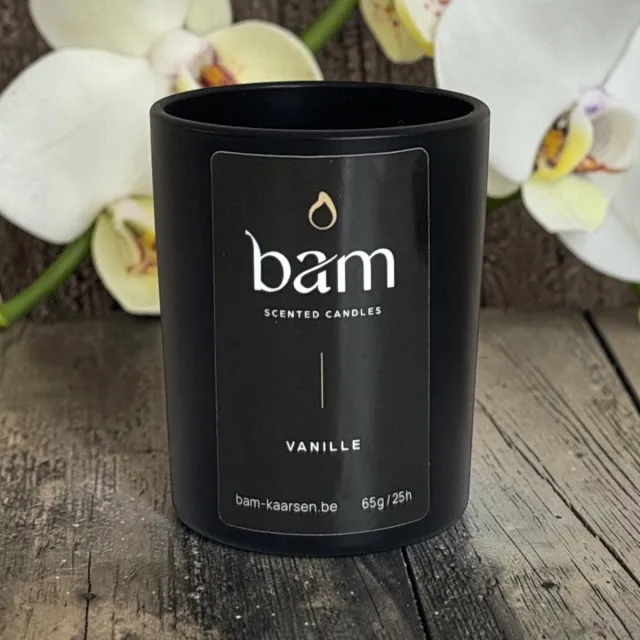 Bam Vanille Mini Geurkaars – Black Collection Small – 25 Branduren – 65 g – Zonnebloemwas – Vegan zwart