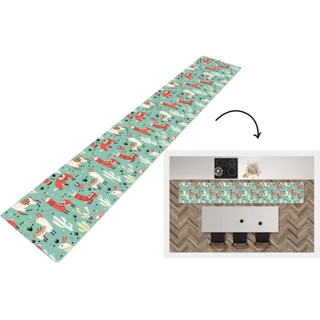 KitchenYeah Keukenloper - Keukenmat - Lama - Patronen - Cactus - 360x60 cm - Keuken vloerkleed Multicolor