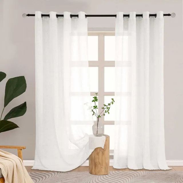 Unyqoos Moderne semi-transparante gordijnen set voor woonkamer en slaapkamer Natuurlijk wit