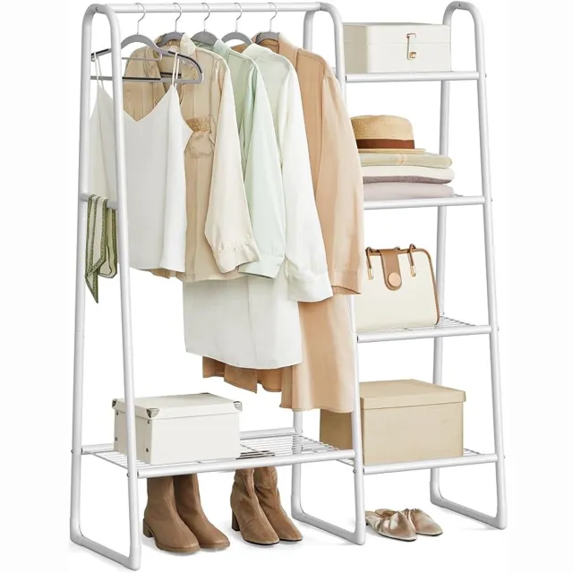 FurnStar Kledingrek - Wasrek met 5 Planken - Metalen Frame - 40 x 101 7 x 153 3 cm - Voor Slaapkamer - Woonkamer - Entree - Wit - HSR138W01
