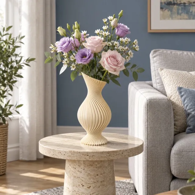 Vaasje by Iris Deco Elegant geribbeld design vaas – 24cm crème bone white