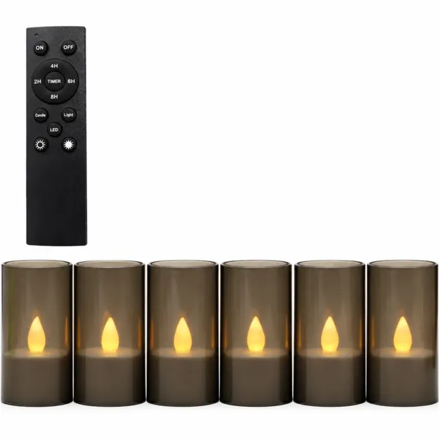 SWGOTA led kaarsen in grijze bekervorm, 6 per doos, met grote afstandsbediening en warmkleurige vlamvorm, voor bruiloftsdecoratie Grijs