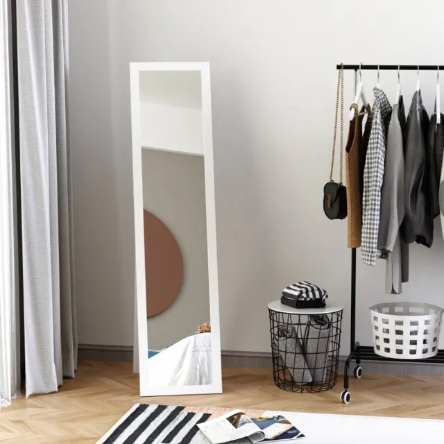 MODFU Passpiegel - Staand Of Wandmontage - Rechthoek - MDF En Glas - Wit - 154 Cm