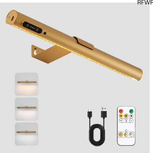 RFWR Draadloze fotolamp met afstandsbediening en oplaadbare LED verlichting - dimbare wandlamp voor kunstwerk en foto's Roze goud