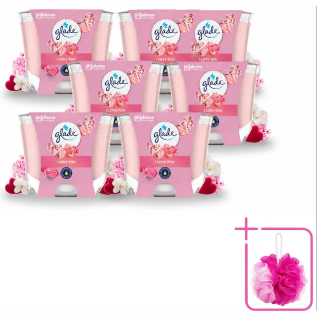 Glade 6 x Glade - Geurkaars I Love You - 100% Raapzaadwas - 204 g - Bulkverpakking - Geurkaars - Douchemop - Romantische geur roze