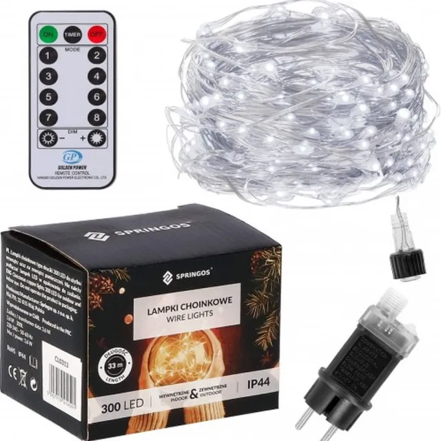 springos Kerstverlichting | Binnen & Buiten | 30 m + 3 m snoer | 300 LED | Inclusief afstandsbediening | Koud wit