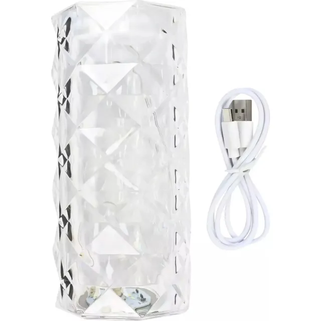 Benson Oplaadbare kristallen tafellamp - 3 kleuren - 15 cm - USB Type-C - Dimbaar transparant