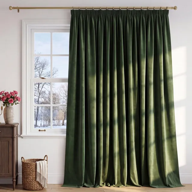 Famanu Thermo-gordijn van fluweel voor binnen, 1 stuk, L 300 x H 245 cm, ideaal voor verduistering en isolatie van warmte, een stijlvolle oplossing voor elke ruimte in huis Groen