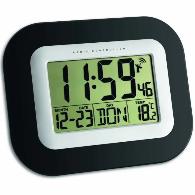 TFA Dostmann TFA 60.4503 - Klok - Digitaal - Radiogestuurde tijdsaanduiding - Afgreonde Rechthoek- Alarm - Snooze Zwart