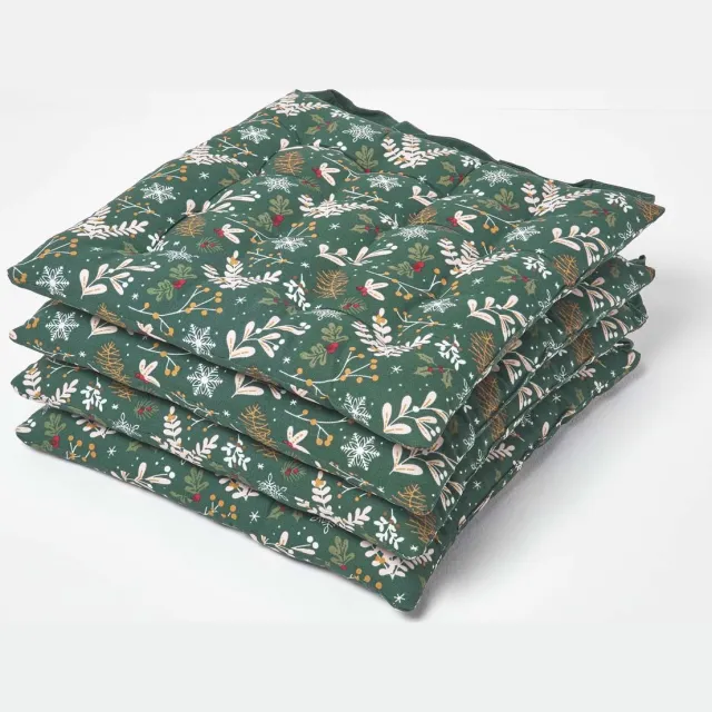 Homescapes Kerststoelkussen Kerstbos met bandjes, groen, 40x40 cm