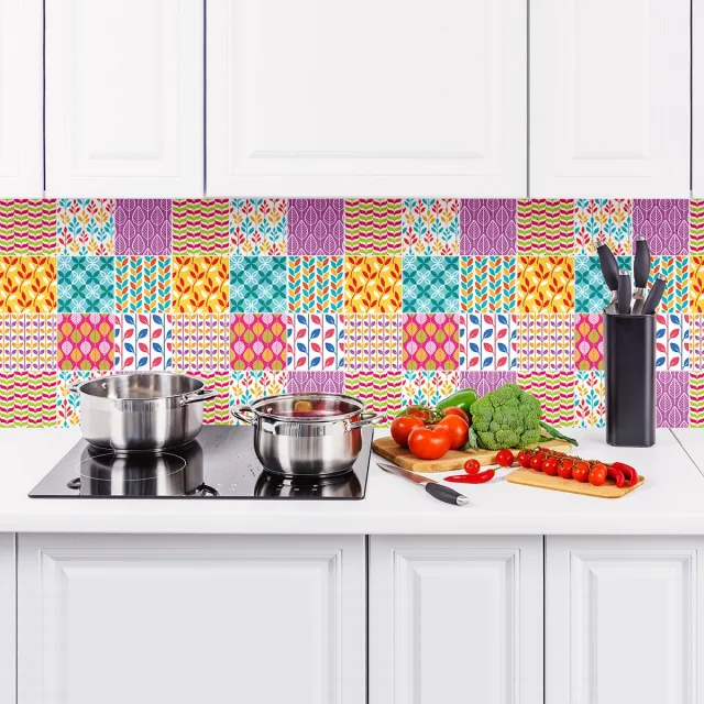 Ambiance Sticker Zelfklevende tegelmuurstickers voor keuken en badkamer - 9 Azulejos Rogriguez tegelstickers - 9 stickers van 15x15 cm Multi color
