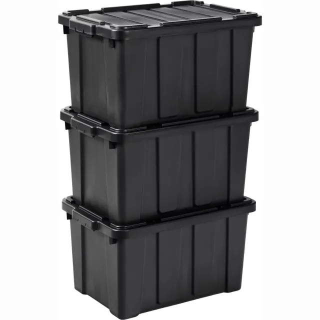 IRIS Powerbox Robuust Opbergbox - 50L - 100% Recycled Kunststof - Zwart - Set van 3