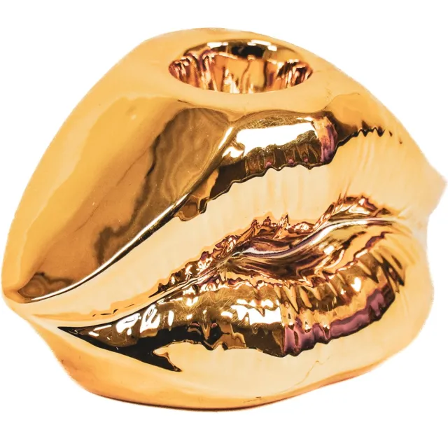 Housevitamin Lips Don't Lie Kandelaar - Dopamine Decor - Eyecatcher - Goud - 10,5x6,5x5,5cm